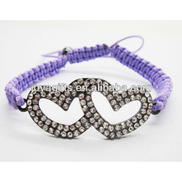 95B0228-1/ New product/Double heart shape diamante alloy woven bracelet/rhinestone woven bracelet